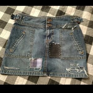 Hand Patched Micro Mini Jean Skirt Jr 1 Distressed Upcycled